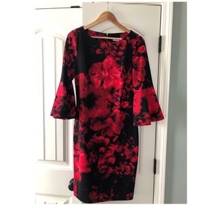 Calvin Klein Bell Sleeve Floral Dress